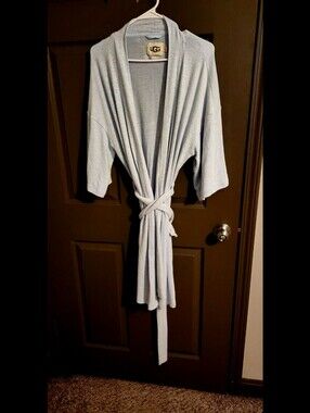 UGG Light Blue Cotton Blend Robe with Belt